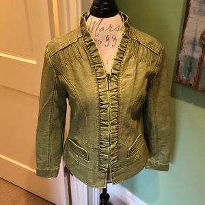 Boutique Distressed Green Leather Bomber Jacket